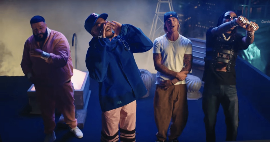 Кадр из клипа DJ Khaled ft. Justin Bieber, Chance the Rapper & Quavo - «No Brainer»