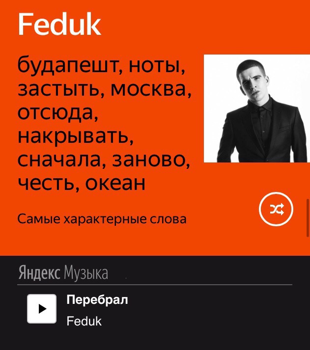 Наиболее характерные слова и трек Feduk`а