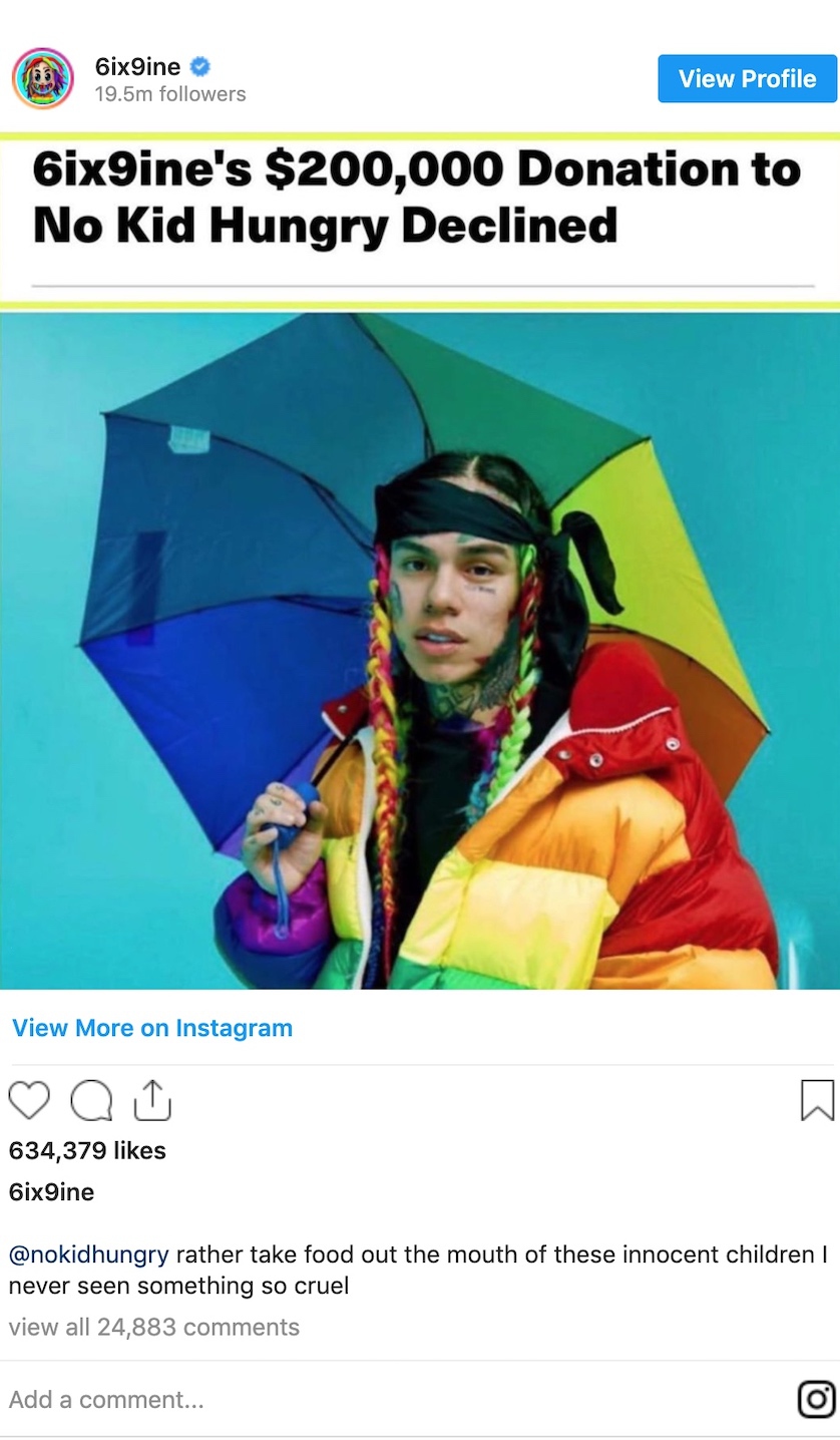 Скриншот удалённого поста​Фото: Instagram
