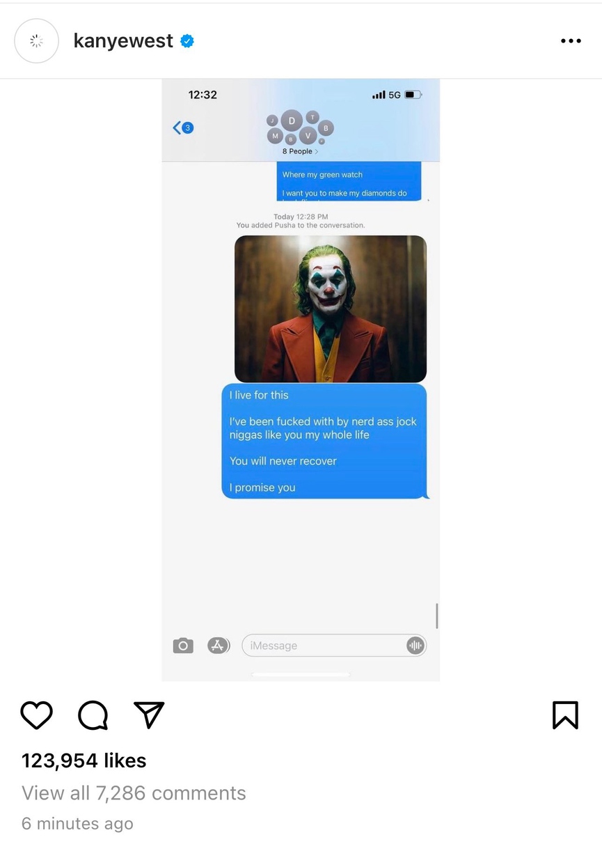 Скрин поста Канье Уэста: Twitter